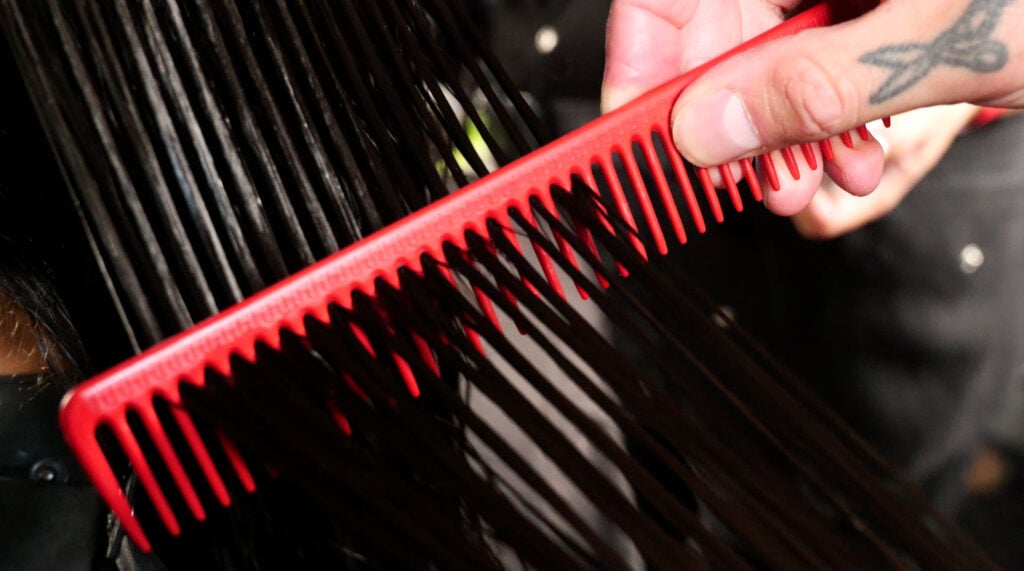 Red Hanzo hair cutting comb sectioning hair