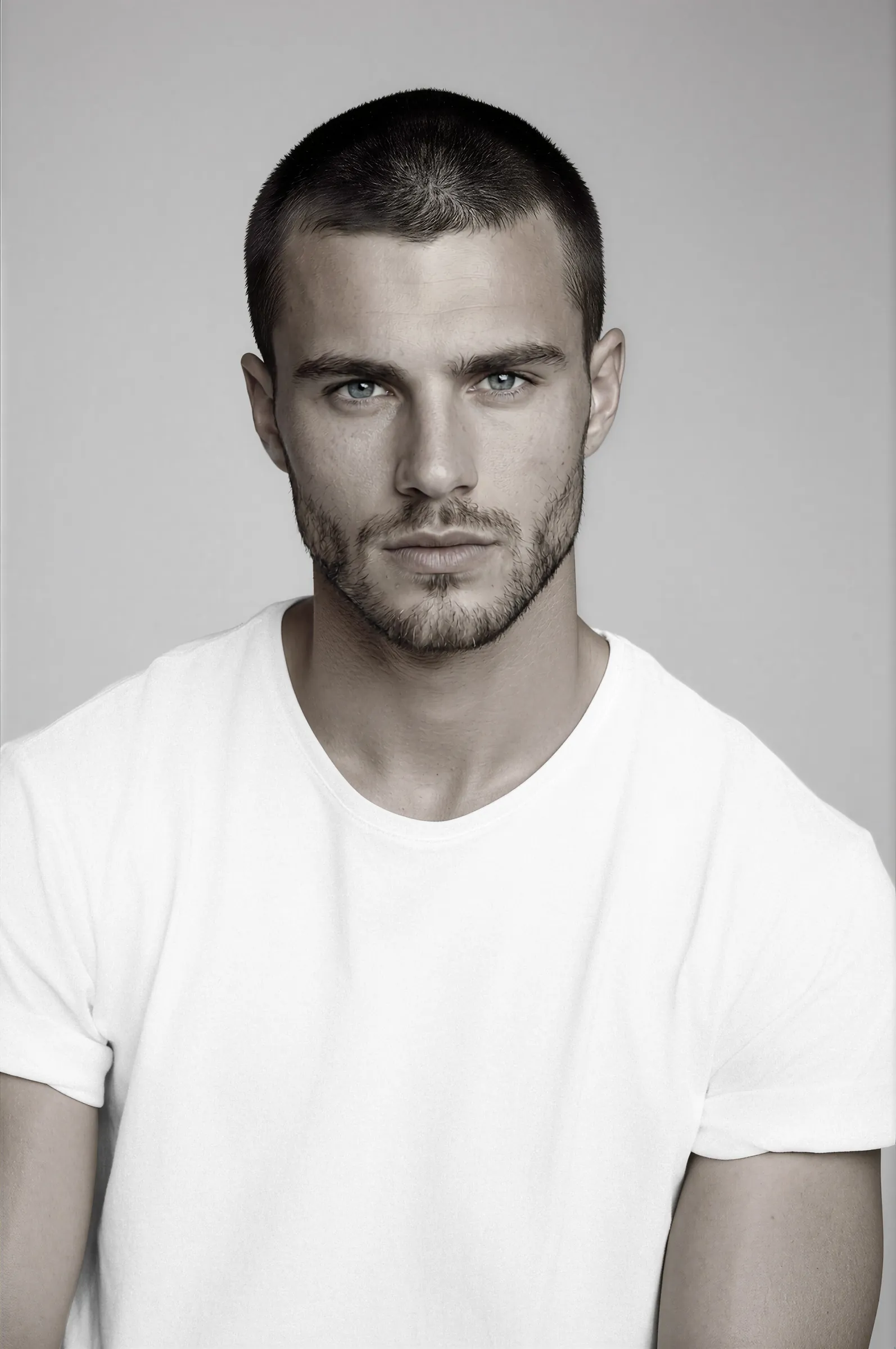 Barber portrait in a white tee