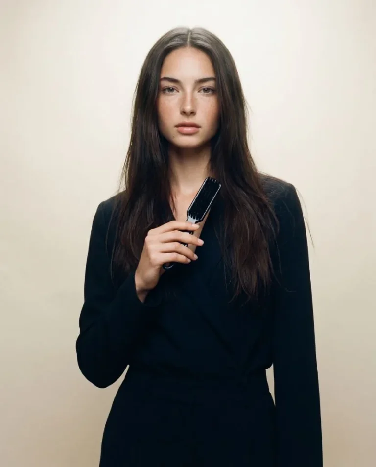 Model with a Hanzo cutting comb