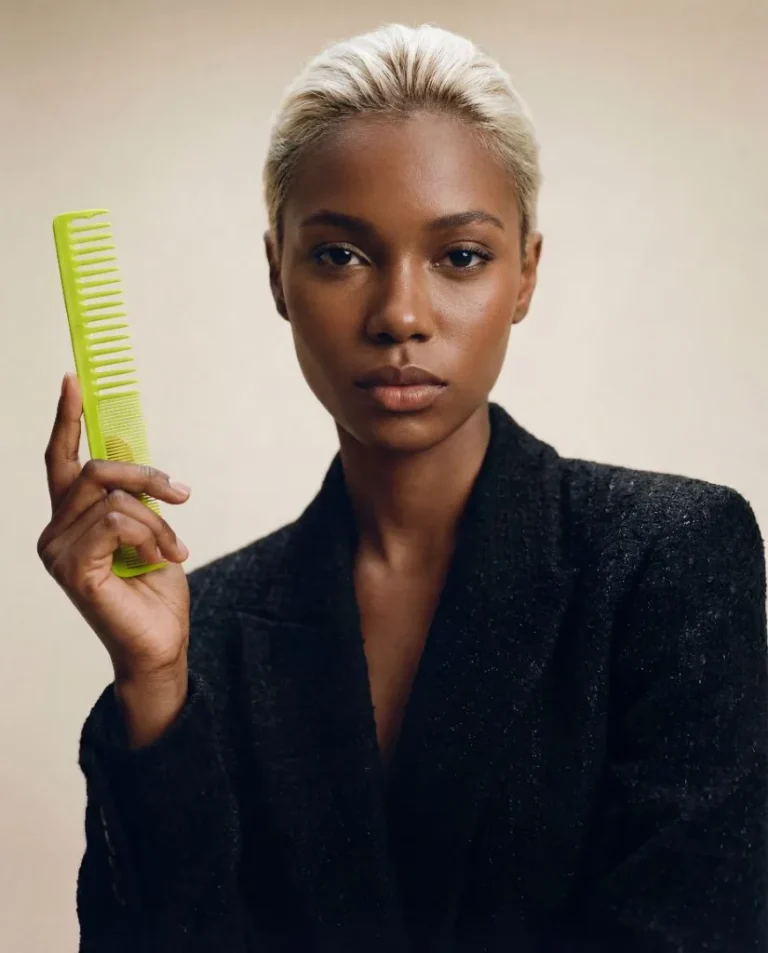 Model with a Hanzo cutting comb