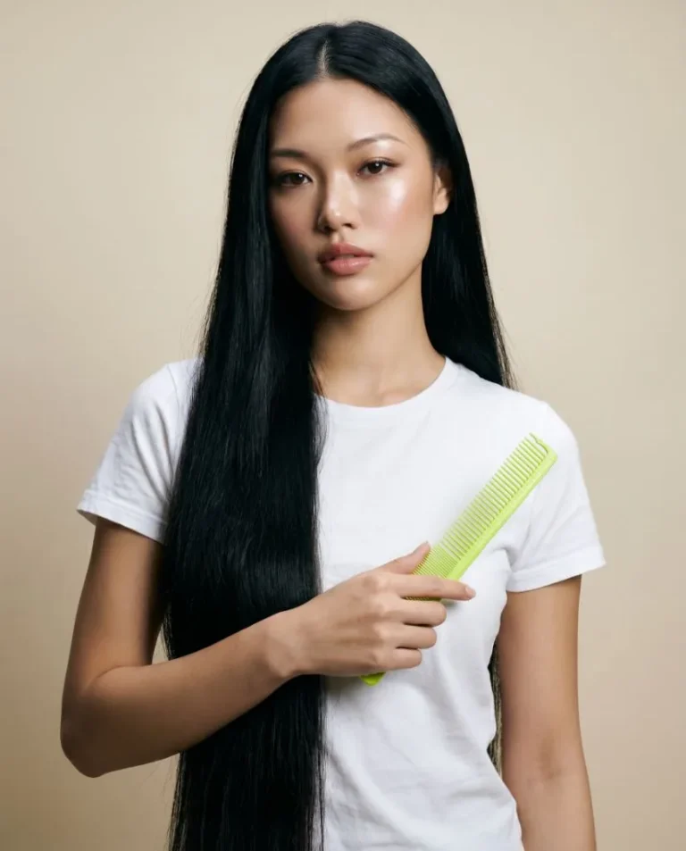 Model with a Hanzo cutting comb