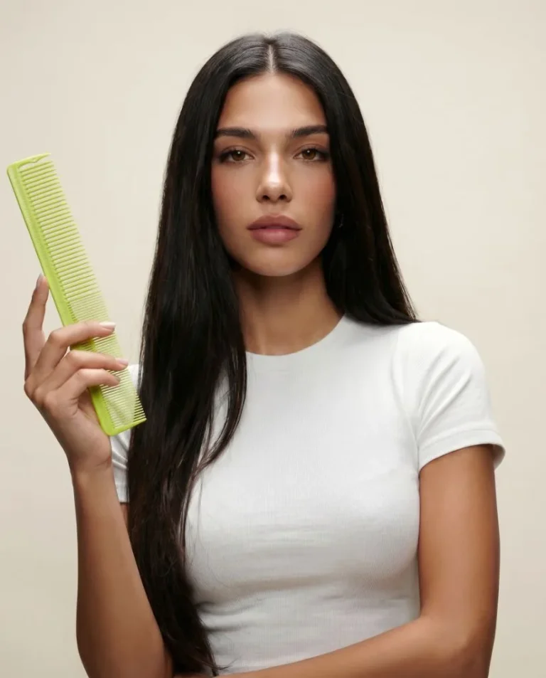 Model with a Hanzo cutting comb