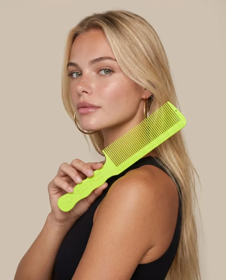 Model with a Hanzo cutting comb